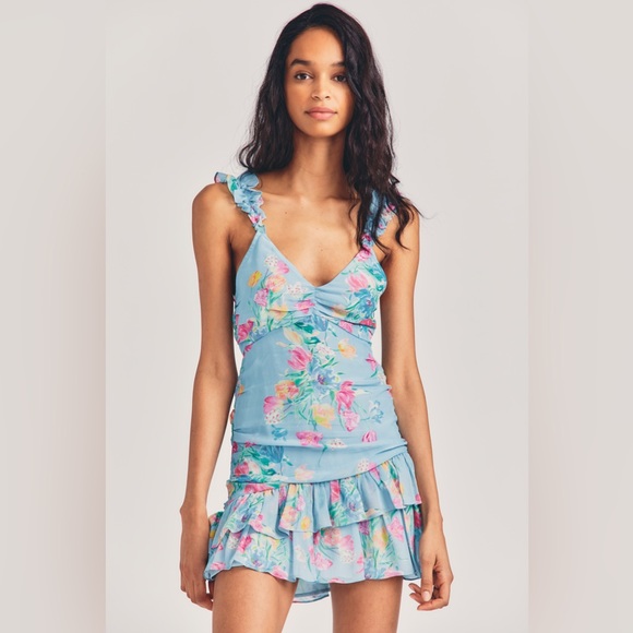 NWT LoveShackFancy Desra Floral Sleeveless Mini Dress in Sky Lullaby - Picture 6 of 10